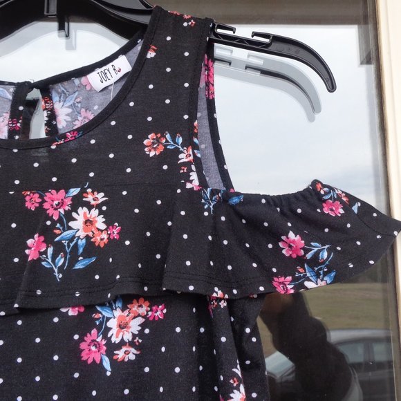 3/$18 Joey B Floral polka dot print cold shoulder jumpsuit boho girls L - Picture 6 of 15